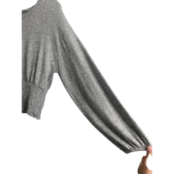 Zara Women's Medium M Med Gray Knit Sweater Long Sleeve Cropped Elastic Waist - Picture 14 of 15